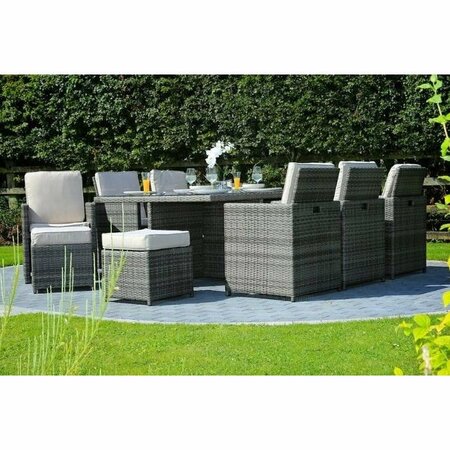 Homeroots 11 Piece Gray Outdoor Dining Set with Cushions129 x 76 x 46 in. 372320